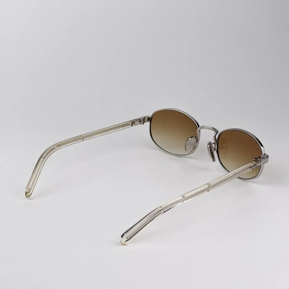 Prada Sunglasses – Silver Oval Frame Gradient Brown Lenses | Model PRB53S 1BC80K